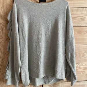 Gray Sweater with Side Ruffles